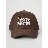 abordables Partido de Fútbol Mundial 2026-Gorra de béisbol bordada para mamá futbolera: gorra vintage ajustable de pana con forma de corazón para papá con abertura para cola de caballo para partidos de fútbol de verano, gorra deportiva informal para exteriores.