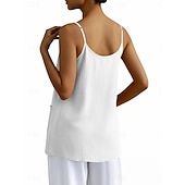 baratos Blusas Simples-Regata feminina com bolso, lisa, moderna, elegante, clássica, sem mangas, gola redonda, ideal para uso diário, passeios e fins de semana. Cores: azul, preta, branca, amarela, rosa. Verão e primavera.