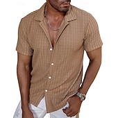 economico Camicie casual eleganti da uomo-Per uomo Camicia Camicia casual Camicia Jacquard Nero Bianco Kaki Azzurro Manica Corta Semplice Colletto a Camicia Casuale Quotidiano Traforato Abbigliamento Poliestere Elegante Moda Casual
