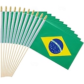 cheap World Soccer Match 2026-25Pack Small Brazil Flag Handheld Mini Brazilian Flag on Stick 5x8 Inch for Soccer World Summer Cup Match, Sports Events, Party Decorations, Fans Cheering