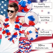 billige U.S. 250-årsjubileum-30 stk patriotiske kunstige blomster - rød, hvit og blå hawaiisk lei med ananas- og skjolddesign, dekorasjoner til uavhengighetsdagen 4. juli, engros festgaver til utendørs/innendørs