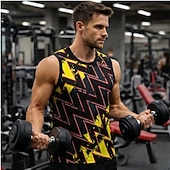 billige Løpe T-skjorter og tanktopper-Herre Grafisk Geometrisk Treningstank topp Singlet til jogging Gymtopp Sommer Ermeløs Hurtigtørkende Myk Pustende Treningsøkt Løp Vandring Jogge Gul Rød Blå Sports Sportsklær