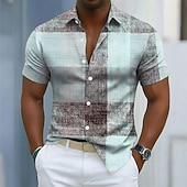 voordelige Geometrisch patroon-Voor heren Geometrisch Kleurenblok Lapwerk Overhemd Overhemd met knopen Casual overhemd Korte mouw Mode-casual Streetwear Vakantie Lente Herfst Strijkijzer 3D-afdrukken shirts met kraag blauw Taling