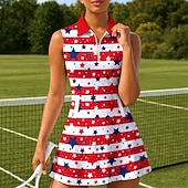  Amerikas 250-årsjubileum Självständighetsdagen Dam Geometrisk Landsflagga Tennisklänning Sportklänning Ärmlös Mönster Andningsfunktion Volleyboll Tennis Golf Polokrage Dragkedja Klänningar Marin Vit