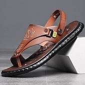 abordables Sandalias de Vacaciones-Sandalias de hombre de piel sintética marrón: calzado informal de verano, correa ajustable, ideales para viajes al aire libre y para el día a día.