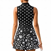 tanie Sukienka damska-Damskie Geometryczny Groszki Kwiatowy Sukienka do tenisa Sukienka sportowa Bez rękawów Kwiaty Oddychający Bransoletka tenisowa Golf Badminton Kołnierz polo Kołnierz zapinany na zamek Sukienka Czarny