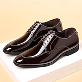 economico Scarpe Derby-Scarpe eleganti da uomo in pelle verniciata nera, lucide e raffinate, ideali per l'ufficio, riunioni di lavoro e occasioni formali.