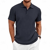 preiswerte Klassisches Poloshirt für Herren-Herren Zopfstrick-Poloshirt Textur Geschäft Urlaub Revers Kurzarm Mode Modern Einfach Knöpfe Atmungsaktiv Sommer Frühling Schwarz Weiß Wein Marineblau Grün Khaki Zopfstrick-Poloshirt