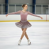 baratos Figure Skating Dresses-Figure Skating Dress Women's Ice Skating Dress Dark Pink Black White Patchwork Open Back Stretchy Training Competition Skating Wear Classic Crystal / Rhinestone Long Sleeve Ice Skating Figure Skating