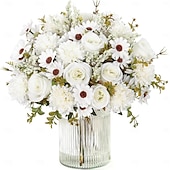 cheap Artificial Flower-Artificial Flowers Like Real Artificial Bouquet 2/4 Packs Silk Artificial Roses Bouquet with Daisy Chrysanthemum Pink Flowers for Valentines Day Centerpiece Table Wedding Party Decor