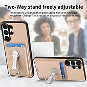 abordables 2026 Samsung Galaxy S26 Série-téléphone Coque Pour Samsung Galaxy S26 S26 Plus S26 Ultra Coque Arrière avec Support Support Anneau Emplacement Carte Rétro TPU Fibre faux cuir