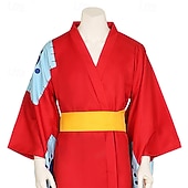 olcso Anime kosztümök-Óceáni kalandor Kapitány Szalmakalapos kalóz Anime Felszerelések Japán hagyományos kimonó Cosplay öltönyök Mindszentek napja Farsang Parti Teljesítmény Öv Kompatibilitás Női Felnőttek