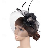 economico Fascinatori-Fascinator Poliestere Matrimonio Compleanno Elegante Vintage Carino Con Piuma Tulle Copricapo Copricapo