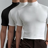 billiga grundläggande t-shirts-Herr T-shirt Turtleneck skjorta Kortärmad Hög krage Sommar Vår Slät Mode Ledigt Bekväm 3 st Flerpack Semester Gata Helgdag A R U Topp t-shirt för män