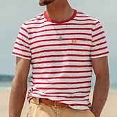 preiswerte Basic-T-Shirts-Herren T Shirt Kurzarmshirt T-Shirt Kurzarm Rundhalsausschnitt Sommer Frühling Gestreift Horizontale Streifen Mode Streetwear Stilvoll Patchwork Farbblock Streifen Lässig Täglich Outdoor Schwarz Rote