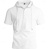 cheap Classic-Men's Shirt Linen Shirt Button Up Shirt Solid Color Casual Beach Black White Navy Blue Khaki Short Sleeve Hoodie Summer Spring Clothing Apparel Buttons