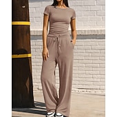 economico Tute da ginnastica-Per donna Set di tute e pullover Tuta da 2 pezzi Abiti da salotto Coulisse con tasca Tinta unita Set di Abbigliamento Sportivo Estate Primavera Grigio scuro Nero Allenamento in Palestra Jogging Corsa