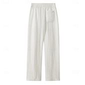 cheap Cotton Linen Pants-Men's Tencel Linen Pants Trousers Summer Pants Beach Pants Drawstring Pocket Elastic Waist Plain Comfort Breathable Full Length Daily Outdoor Beach Vacation Fashion Black White Inelastic