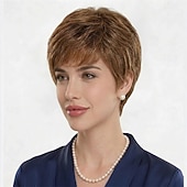 baratos peruca mais velha-Peruca curta e elegante para mulheres - corte pixie loiro suave com camadas delicadas