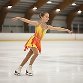 voordelige Schaatsjurken-Kunstschaatsjurk Voor meisjes Schaatsen Jurken Rood / geel Lapwerk Open achterkant Rekbaar Opleiding Wedstrijd Kunstschaatskleding Klassiek Kristal / Bergkristal Mouwloos Schaatsen Kunstschaatsen