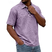  Herren Acid-Wash-Shirt Baumwoll-Poloshirt Lässig Geschäft Gerippter Polokragen Kurzarm Mode Basic Einfarbig Farbblock Knöpfe Gewaschen Sommer Frühling Frühling & Herbst Normale Passform Schwarz