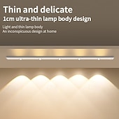 رخيصةأون ضوء مجلس الوزراء-مصابيح ذكية تعمل بمستشعر حركة على شكل عين قطة للخزائن، 30/40/50 سم، إضاءة LED ثلاثية الألوان قابلة للتعتيم، قابلة لإعادة الشحن عبر منفذ USB، مزودة بمشبك مغناطيسي، لا تحتاج إلى أسلاك، مصباح ليلي متعدد