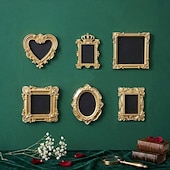 cheap Sculptures-6PCS Vintage Gold Resin Embossed Frame Set – DIY Wall Decor, Photo Frame Accents for Home, Party, Birthday, Wedding, Holiday, Photography Props, Miniature House Decoration
