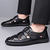 abordables Sandales décontractées-Chaussures d'été décontractées pour hommes en similicuir – tige ajourée respirante, confort sans lacets, semelle souple et légère, parfaites pour les vacances, la plage, les séjours en station balnéaire et les tenues décontractées du quotidien.