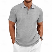 preiswerte Klassisches Poloshirt für Herren-Herren Zopfstrick-Poloshirt Textur Geschäft Urlaub Revers Kurzarm Mode Modern Einfach Knöpfe Atmungsaktiv Sommer Frühling Schwarz Weiß Wein Marineblau Grün Khaki Zopfstrick-Poloshirt