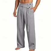 economico Classico-Per uomo Pantaloni di Lino Pantaloni Pantaloni Estivi Elastico in vita Gamba Dritta Semplice Comodità Traspirante Lunghezza intera Casuale Spiaggia Ferie Moda Designer Blu Nero Micro-elastico