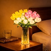 levne Dekorativní světla-15 ks umělých květin tulipánů s LED světly, kytice tulipánů na dotek, na baterie, vánoční, sváteční, svatební, fotografické, bytové dekorace, kreativní dárky (bez vázy)