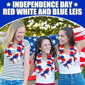 billige U.S. 250-årsjubileum-30 stk patriotiske kunstige blomster - rød, hvit og blå hawaiisk lei med ananas- og skjolddesign, dekorasjoner til uavhengighetsdagen 4. juli, engros festgaver til utendørs/innendørs
