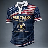  4 juillet 2026, 250e anniversaire Homme Drapeau Américain Polo Manche Courte Polos Revers Occasionnel Athleisure Tenue quotidienne Vêtements de festival Impression 3D Boutons Printemps & Été Bleu