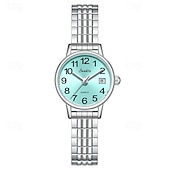 abordables Montres à quartz-Montre femme avec bracelet élastique en acier, montre à quartz facile à lire avec cadran rose et affichage de la date, bracelet extensible en acier inoxydable, cadeau idéal pour femme ou jeune fille,