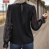 voordelige Effen Blouses-Dames Overhemd Blouse Netstof Knop Effen Kleur Elegant Modieus Dagelijks Lange mouw Opstaand Normale tops Streetwear Kantoor Werk Zwart Zomer Lente Herfst Winter