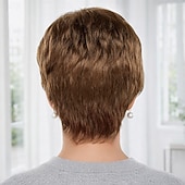 baratos peruca mais velha-Peruca curta e elegante para mulheres - corte pixie loiro suave com camadas delicadas