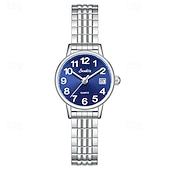 abordables Montres à quartz-Montre femme avec bracelet élastique en acier, montre à quartz facile à lire avec cadran rose et affichage de la date, bracelet extensible en acier inoxydable, cadeau idéal pour femme ou jeune fille,