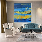 cheap Landscape Paintings-Hand Painted Original Blue Yellow Art Abstract Painting Contemporary Abstract Art Large Abstract Painting Extra Large Texture Abstract Art