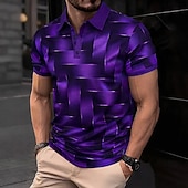 economico Polo geometrica da uomo-Per uomo Geometrico Polo Manica Corta Magliette polo Camicie con Colletto Casual Athleisure Bottoni Estate Primavera Blu Rosso Viola