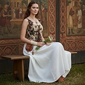 billige Topper-Kostymer i middelalderstil Renessanse Cottagecore Korsett Bodice Viking Bonde Blondér Blomstret Jacquardvevnad Kostyme Dame Keltisk fantasi Halloween Karneval Ytelse LARP Ren Faire Voksne Korsett