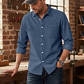 economico camicia da uomo con bottoni-Per uomo Camicia Camicia casual Camicia con Bottoni Camicia cargo Camicia lavata con acido Nero Verde chiaro Vino Blu Viola Manica Lunga Semplice Bavero Casuale Quotidiano Puro Abbigliamento Vintage