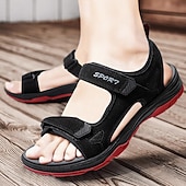 billige Uformelle sandaler-Beige herresandaler med åpen tå og borrelås – polstret såle, pustende design, perfekt for strand, feriested og fritidsbruk om sommeren.