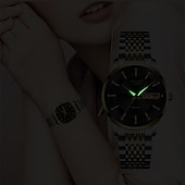 voordelige Quartz-horloges-Luxe dameshorloge, tweekleurige goud-zilveren roestvrijstalen band, lichtgevende wijzers met datum- en dagweergave, elegante zwarte wijzerplaat met diamanten accenten, een stijlvol polshorloge voor