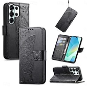 cheap 2026 Samsung Galaxy S26 Series-Phone Case For Samsung Galaxy S26 S26 Plus S26 Ultra Wallet Case Flip Cover with Wrist Strap Kickstand Butterfly Retro TPU PU Leather