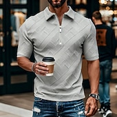 economico Polo classica da uomo-Per uomo Polo con zip Testurizzato Casuale Quotidiano Zip a un quarto Manica Corta Moda Tempo libero Semplice Cerniera Zip a un quarto Estate Primavera Blu Verde translucido blu navy Aalbicocca Blu