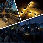 baratos Candeeiros Luzes de Exterior-Conjunto de 2 postes de luz solar para cerca, à prova d'água, com energia solar e luz branca quente, ideais para iluminação de jardins, pátios e varandas.
