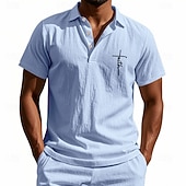 baratos Polo Clássico Masculino-Homens Camisa de linho Camisas Polo Casual Rua Lapela Manga Curta Básico Moderno Cruz Botões Verão Primavera Normal Preto Branco Azul Marinha cáqui Verde Tropa Cinzento Camisa de linho