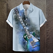 economico Musica e Chitarre-Per uomo Chitarra Strumento musicale Camicia Camicia Estiva Camicia con Bottoni Manica Corta Vintage Retrò Festival Musicale Ferie Estate Primavera Collo ripiegato Stampa 3D Una tasca anteriore