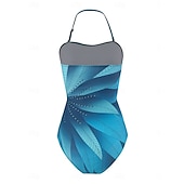 cheap One-piece swimsuits-Women's Swimwear One Piece Monokini Swimsuit Tummy Control High Waist Slim Backless Vacation Beach Wear Ombre Leaves Halter Neck Sleeveless Bathing Suits