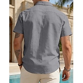 abordables Clásico-Hombre Camisa Camisa de lino Abotonar la camisa Plano Vacaciones Calle Negro Blanco Caqui Gris Oscuro Manga Corta Cuello Camisero Verano Primavera Ropa Bolsillo